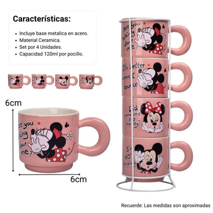 SET 4PCS POCILLOS CON BASE CERAMICA 120ML PERSONAJE