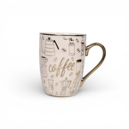 POCILLO MUG BLANCO CON DORADO CERAMICA DIM:8X8X10