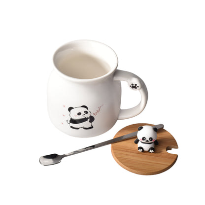 MUG POCILLO CERAMICA CON TAPA MADERA Y CUCHARA