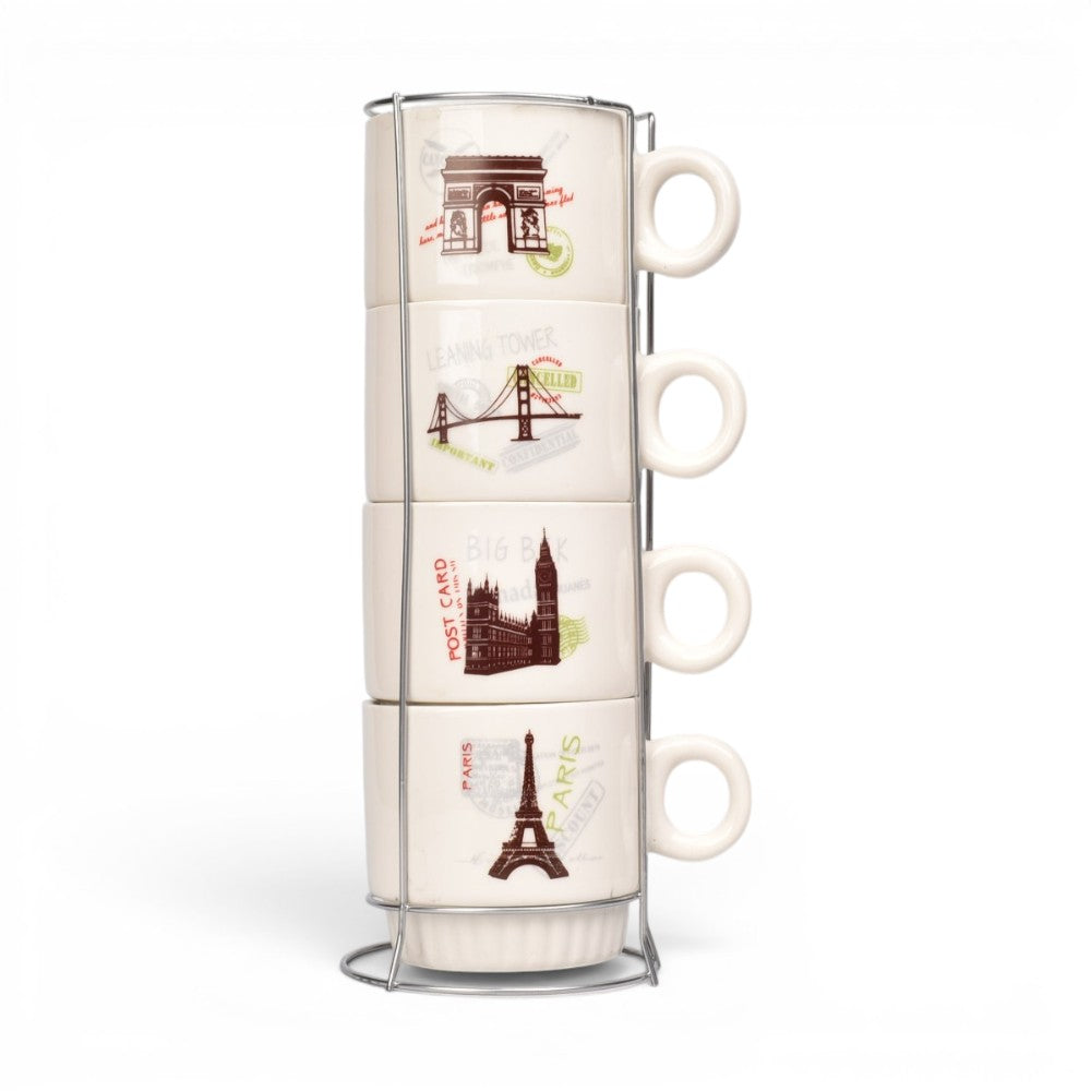 pocillo set 4pcs ceramica con base dim:26x9cm