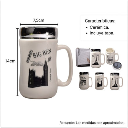 MUG POCILLO CERAMICA CAFE VASO DIM:7x7x14CM