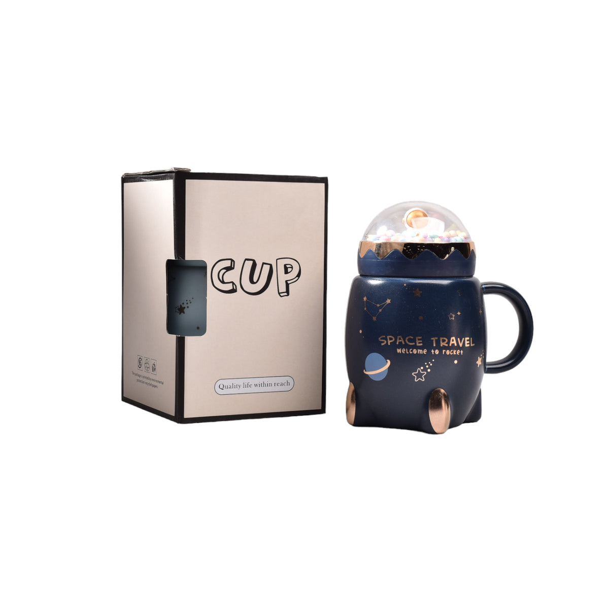 mug ceramica pocillo de espacio con tapa