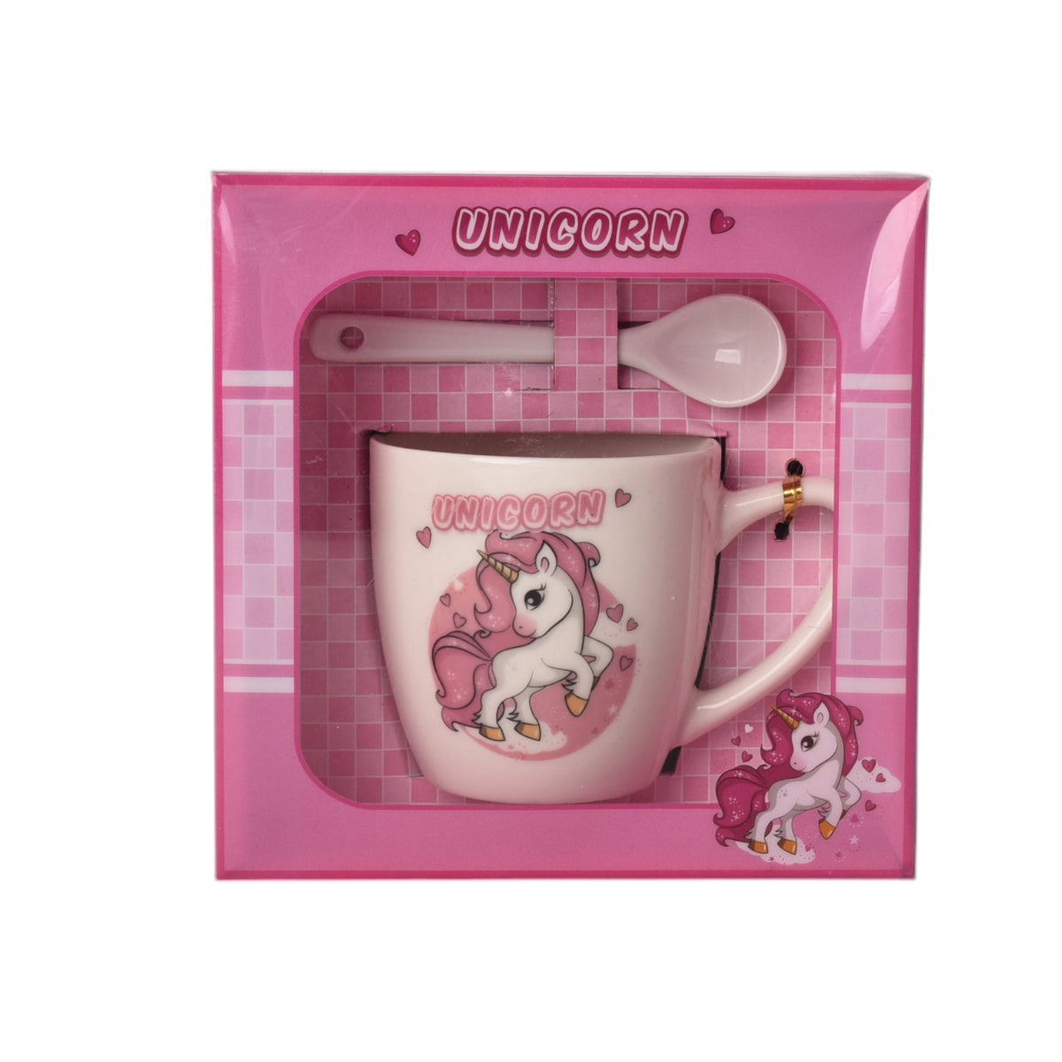 pocillo con cuchara en ceramica diseño unicornio 210ml