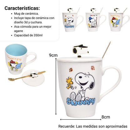 MUG POCILLO CERAMICA PERSONAJE CON TAPA Y CUCHARA 350ML DIM:9X8
