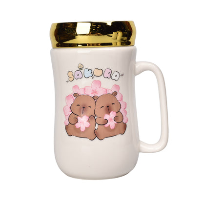 MUG POCILLO CERAMICA TAPA ESPEJO CAPYBARA 380ML