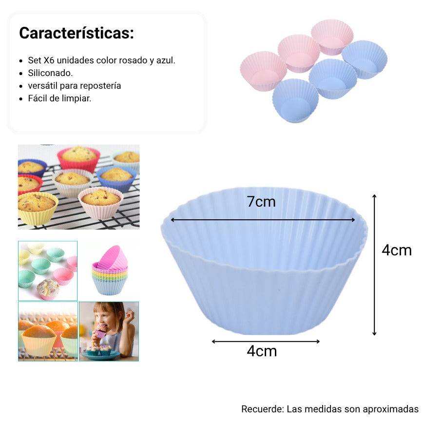 set x6 und molde de postre rosado y azul dim:7x7x3