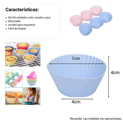 SET X6 UND MOLDE DE POSTRE ROSADO Y AZUL DIM:7X7X3