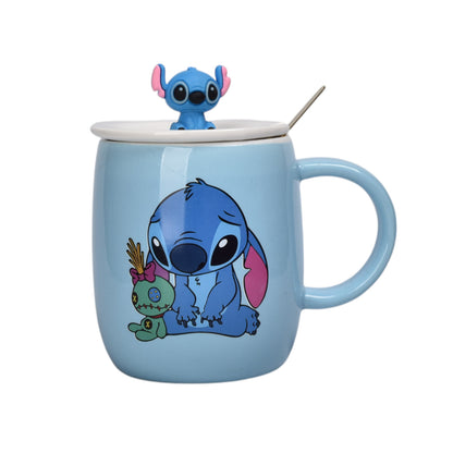 MUG POCILLO CON TAPA CERAMICA Y CUCHARA PERSONAJE 420ML