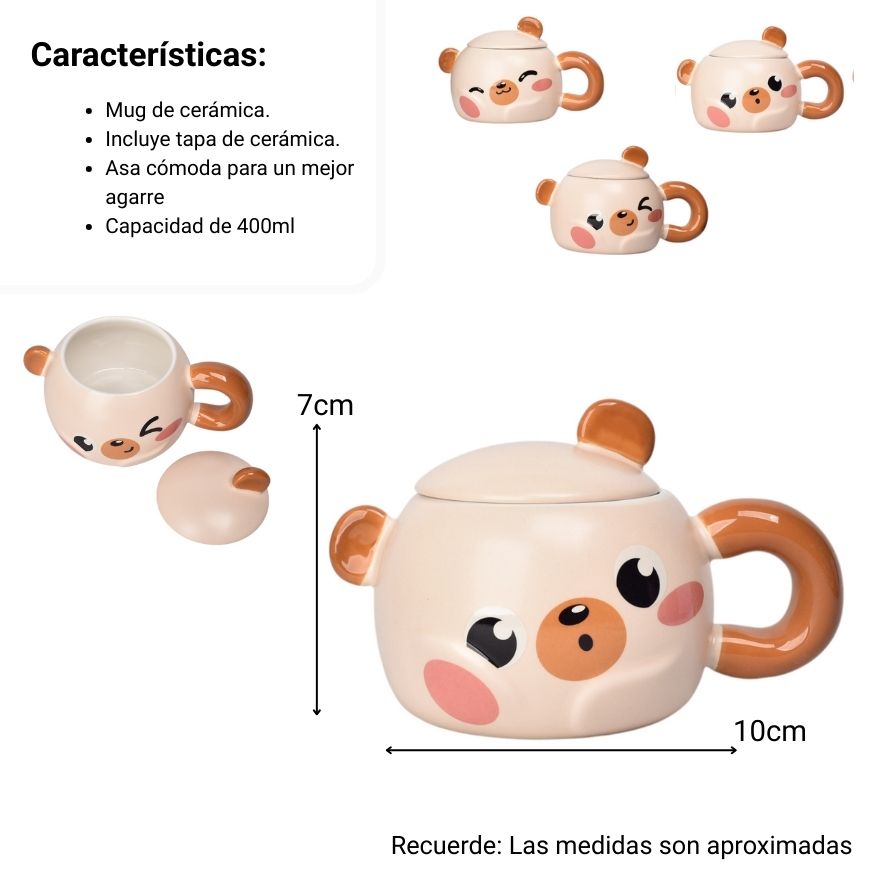 mug pocillo grande ceramica forma de oso 400ml dim:10x7