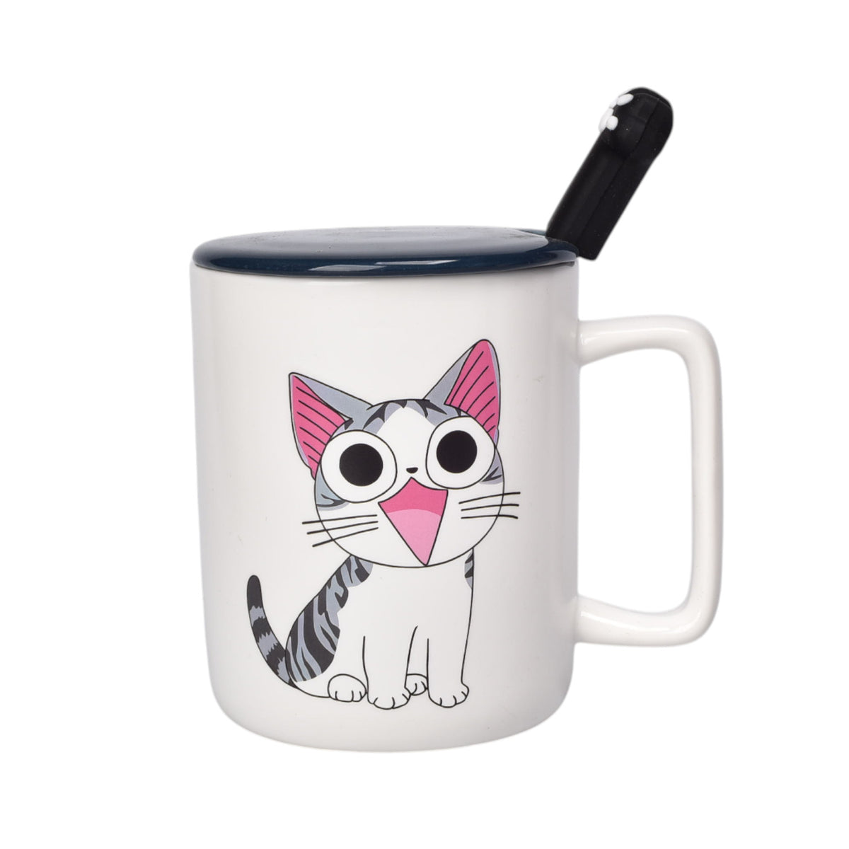 mug pocillo con tapa ceramica y cuchara 400ml dim:8x8x10