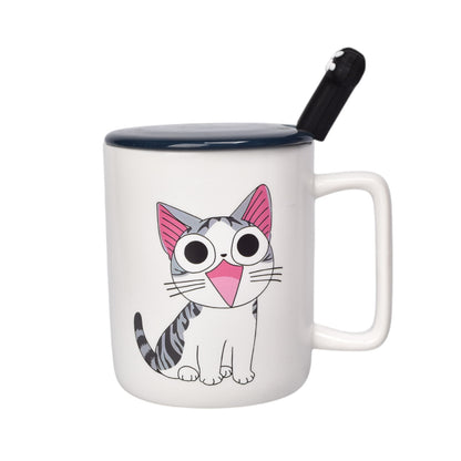 MUG POCILLO CON TAPA CERAMICA Y CUCHARA 400ML DIM:8X8X10