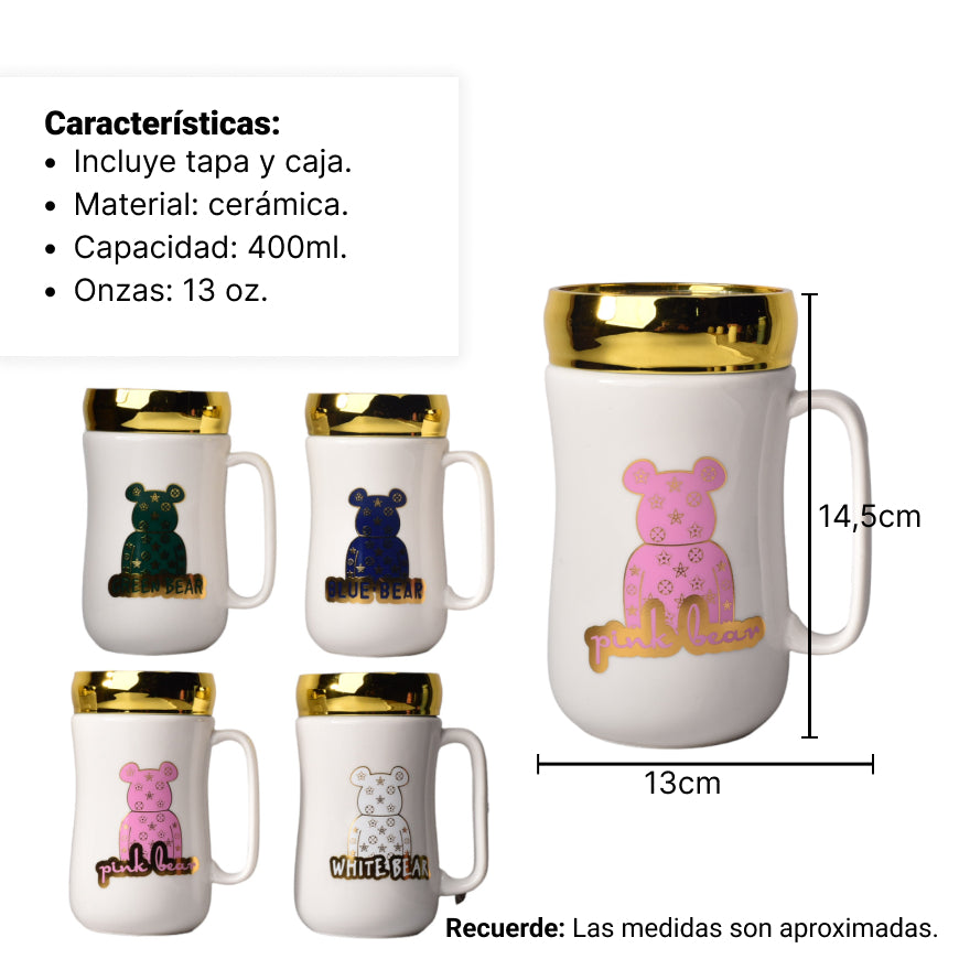 mug pocillo ceramica diferentes diseños con tapa de 400ml