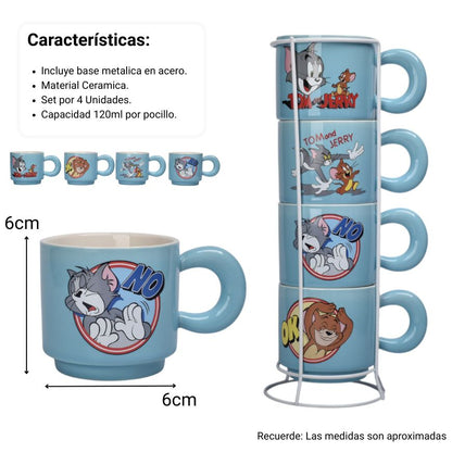 SET 4PCS POCILLOS CERAMICA CON BASE 120ML PERSONAJE