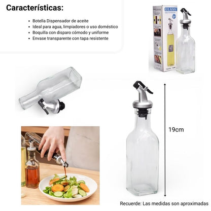BOTELLA  ATOMIZADOR ACEITE SPRAY PLASTICO VIDRIO DIM:6X6X19