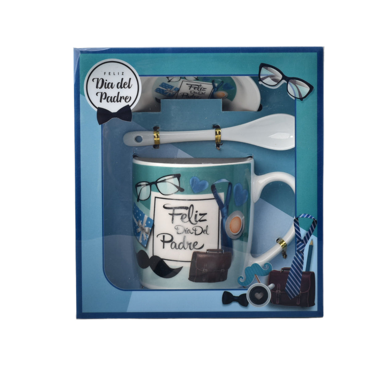 mug ceramica pocillo dia del padre con plato y cuchara
