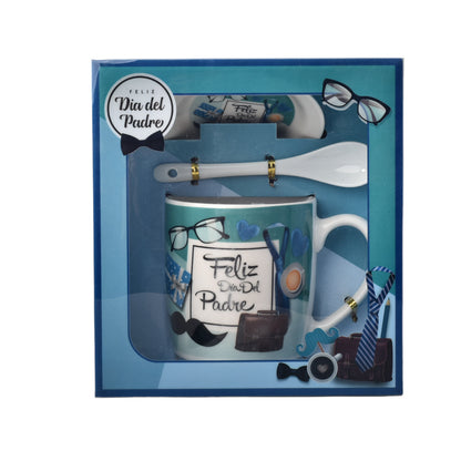 MUG CERAMICA POCILLO DIA DEL PADRE CON PLATO Y CUCHARA