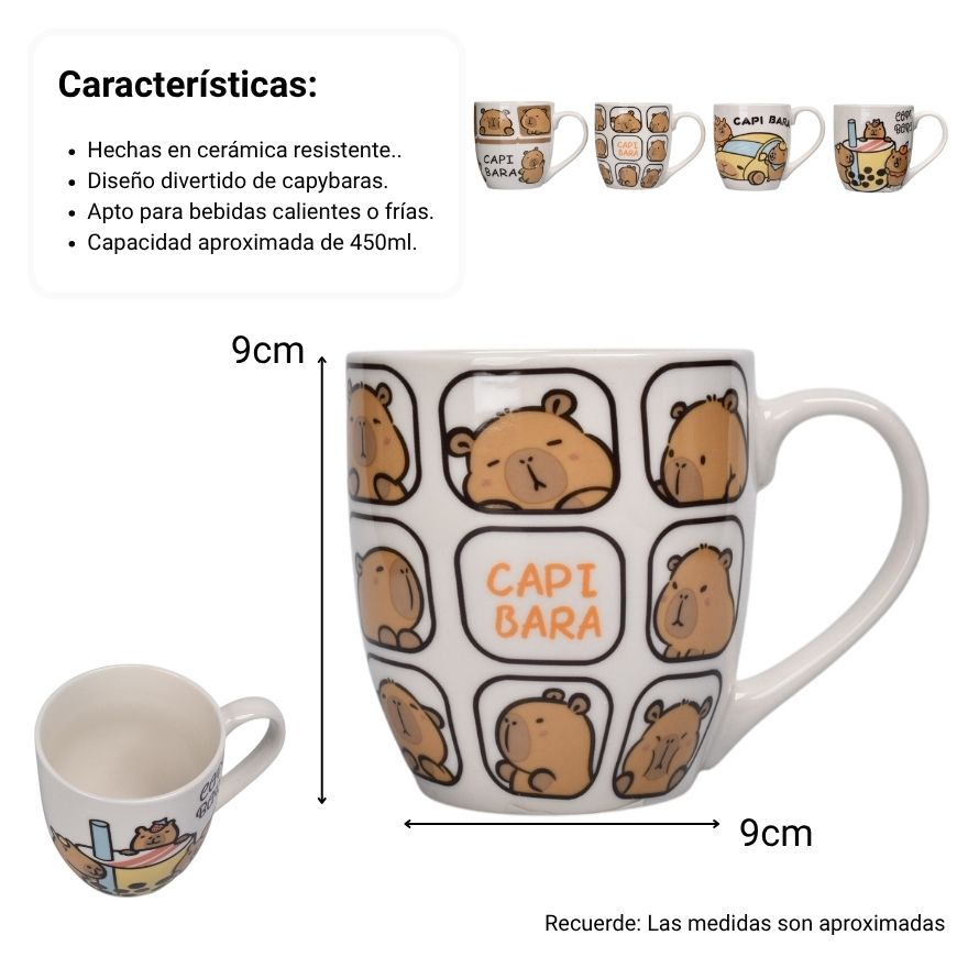 mug pocillo ceramica diseño de capybara 450ml dim:9x9x10
