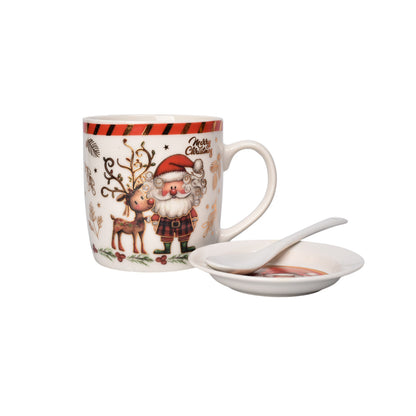 SET POCILLO NAVIDAD CON PLATO CERAMICA 350ML DIM8X8X9