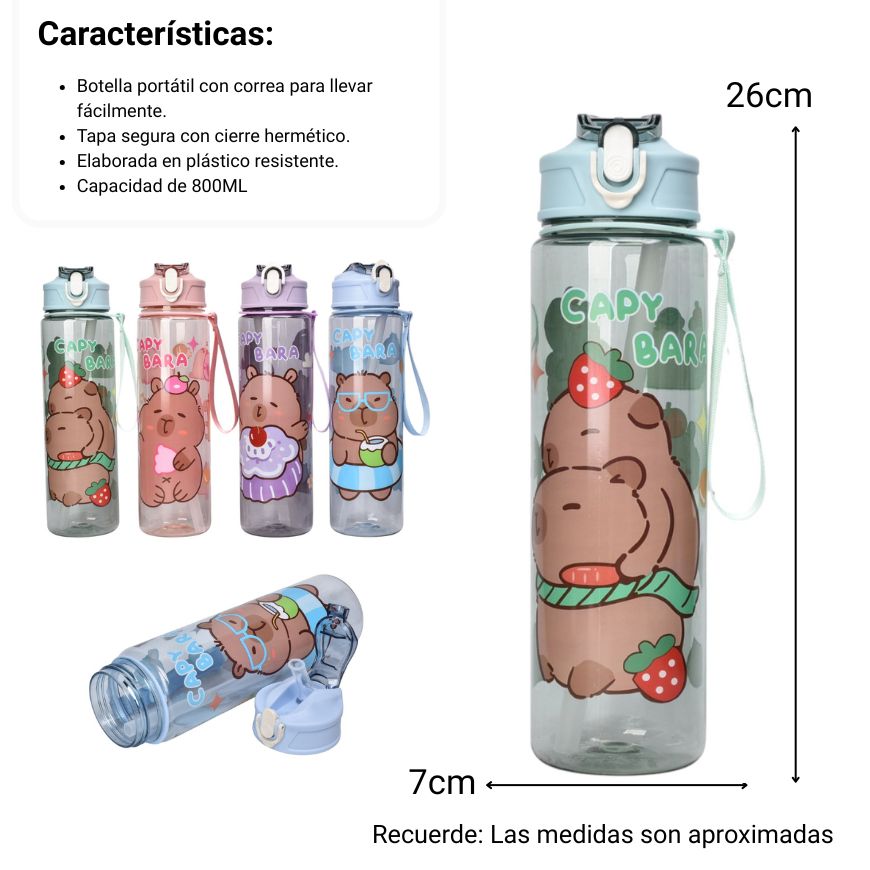 botella de agua 800ml capybara dim:7x7x26