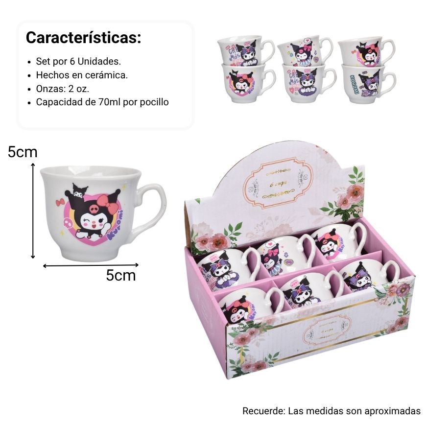 pocillo set x 6pzas ceramica 70ml personaje
