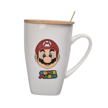 MUG POCILLO CERAMICA PERSONAJE CON TAPA DE MADERA 380ML