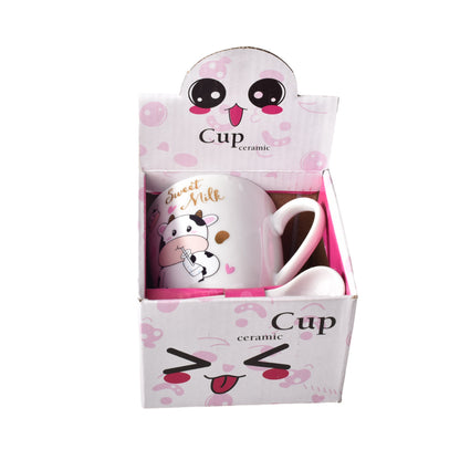 POCILLO MUG CON CUCHARA EN CERAMICA DISEÑO DE VACA