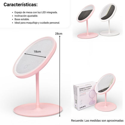 ESPEJO RECARGABLE CON LUZ REDONDO PLASTICO DIM: 16X227X17
