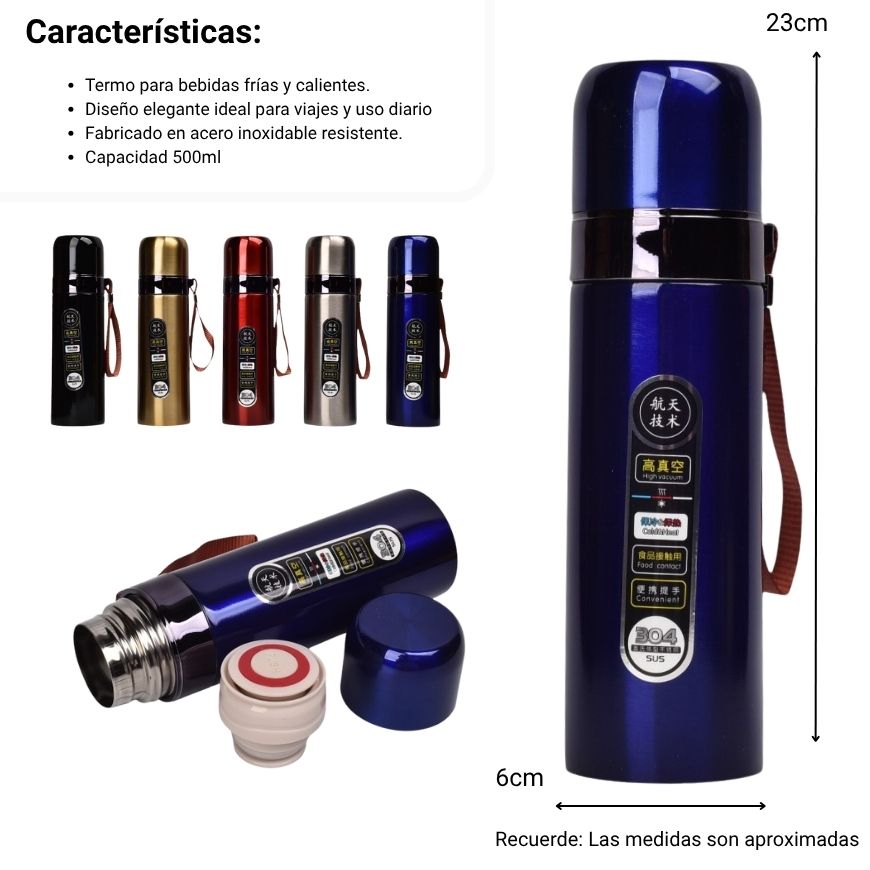 termo acero inoxidable 500ml  dim: 6x6x23
