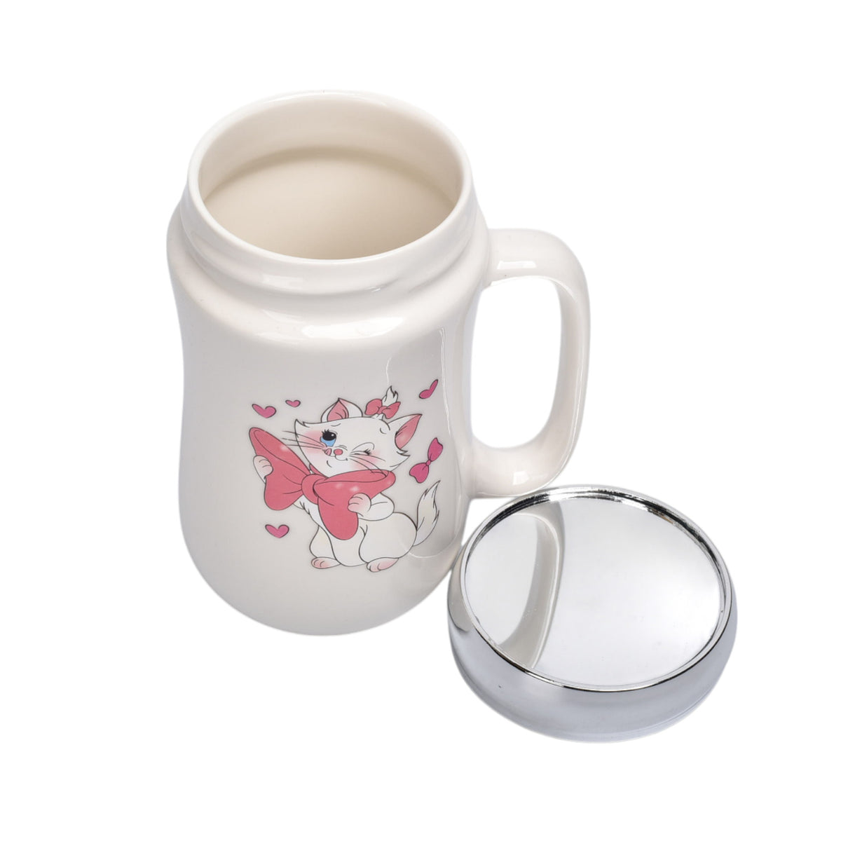 pocillo ceramica diseño gato con tapa 450ml dim:7x14