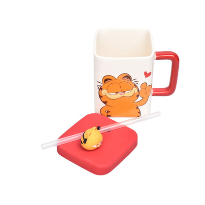 MUG POCILLO CERAMICA CON TAPA Y PITILLO PERSONAJE 450ML DIM:10X8