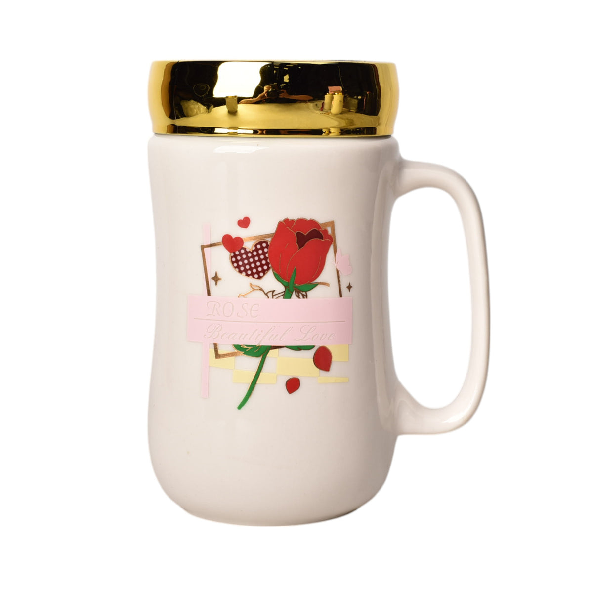 mug pocillo ceramica con tapa diseño flores 440ml dim:8*8*14
