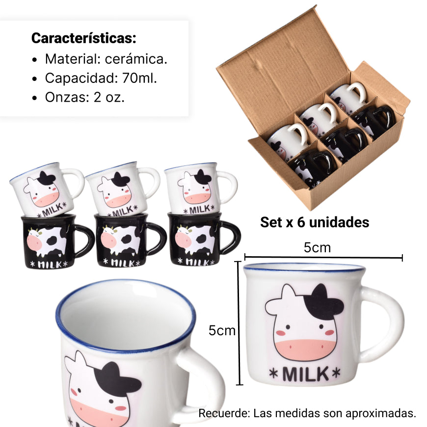 set x 6 pzas pocillo ceramica 70ml