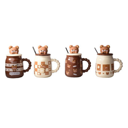 MUG POCILLO CON TAPA Y CUCHARA CERAMICA DISEÑOS OSOS DE 420M