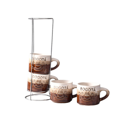 SET 4PCS POCILLOS CON BASE CERAMICA GRANDE