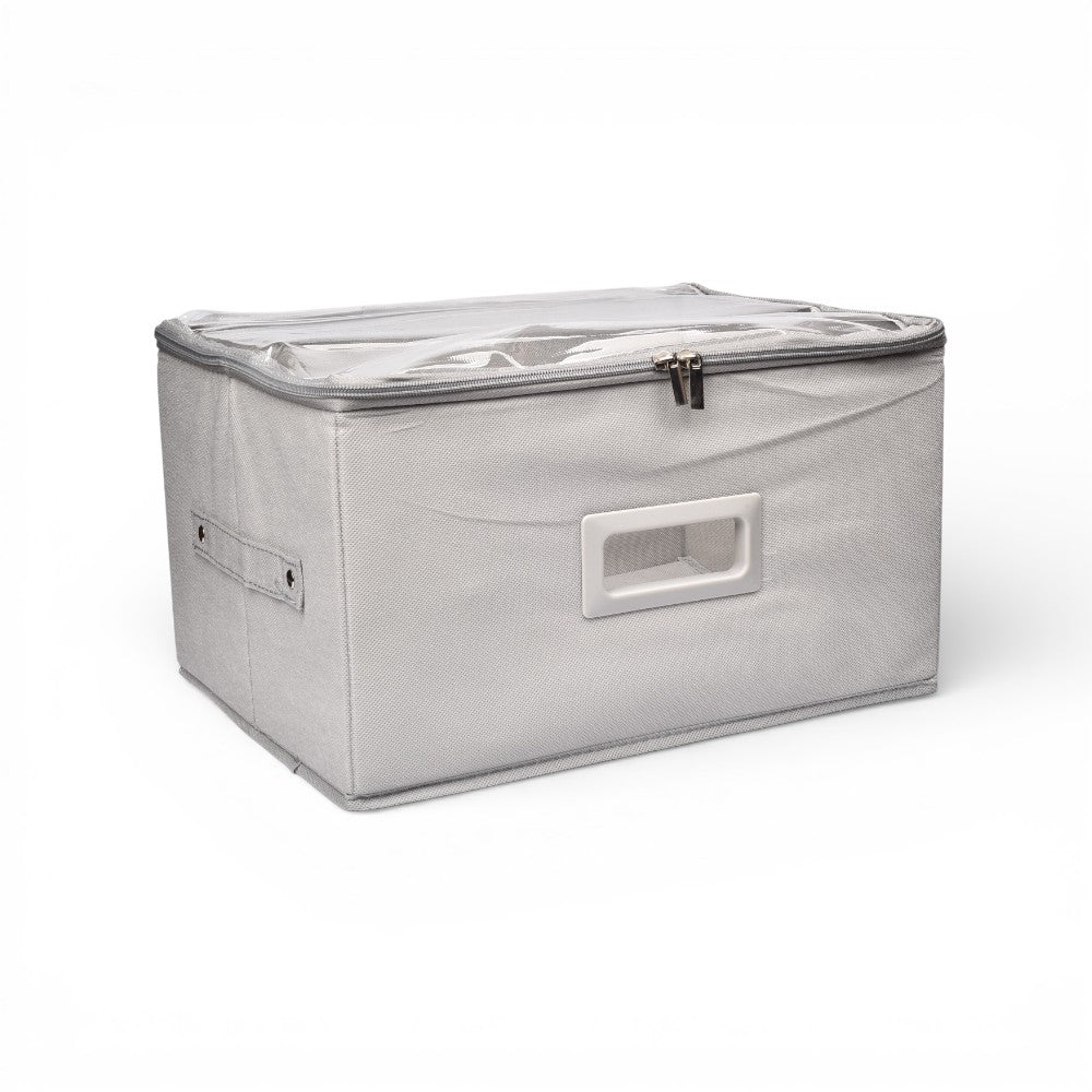 organizador de ropa con tapa fibra poliester gris azul dim:35x26x20