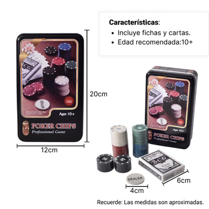 JUEGO DE POKER CON FICHAS Y CAJA DE METAL