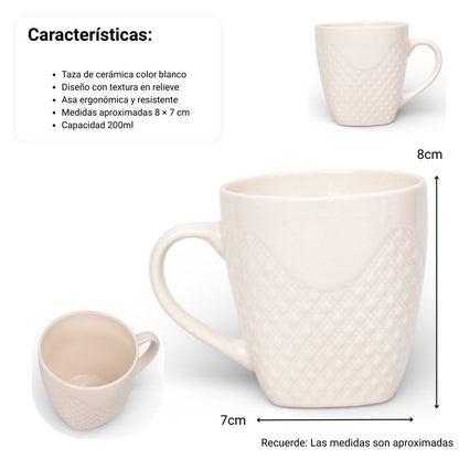 MUG POCILLO CERAMICA BLANCO 200ML DIM:7X7X8