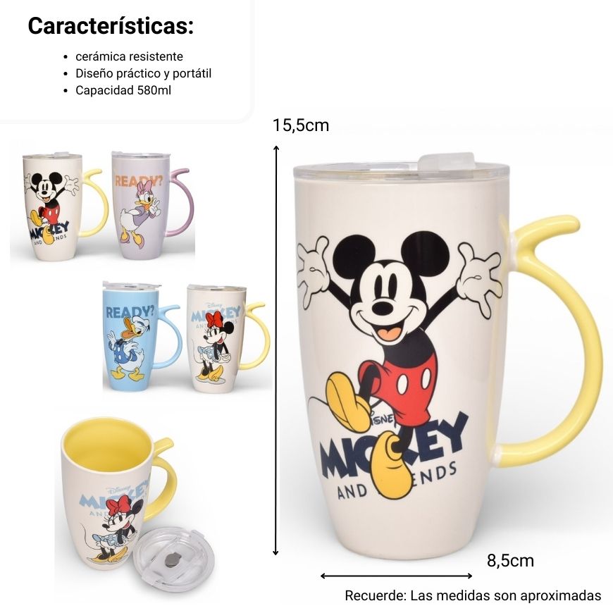 mug pocillo con tapa plastica personaje 580ml dim:8x8x15