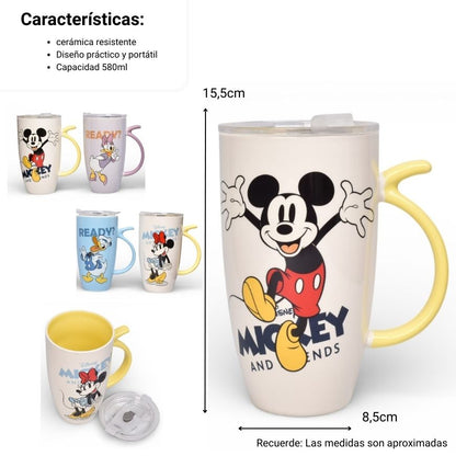 MUG POCILLO CON TAPA PLASTICA PERSONAJE 580ML DIM:8X8X15