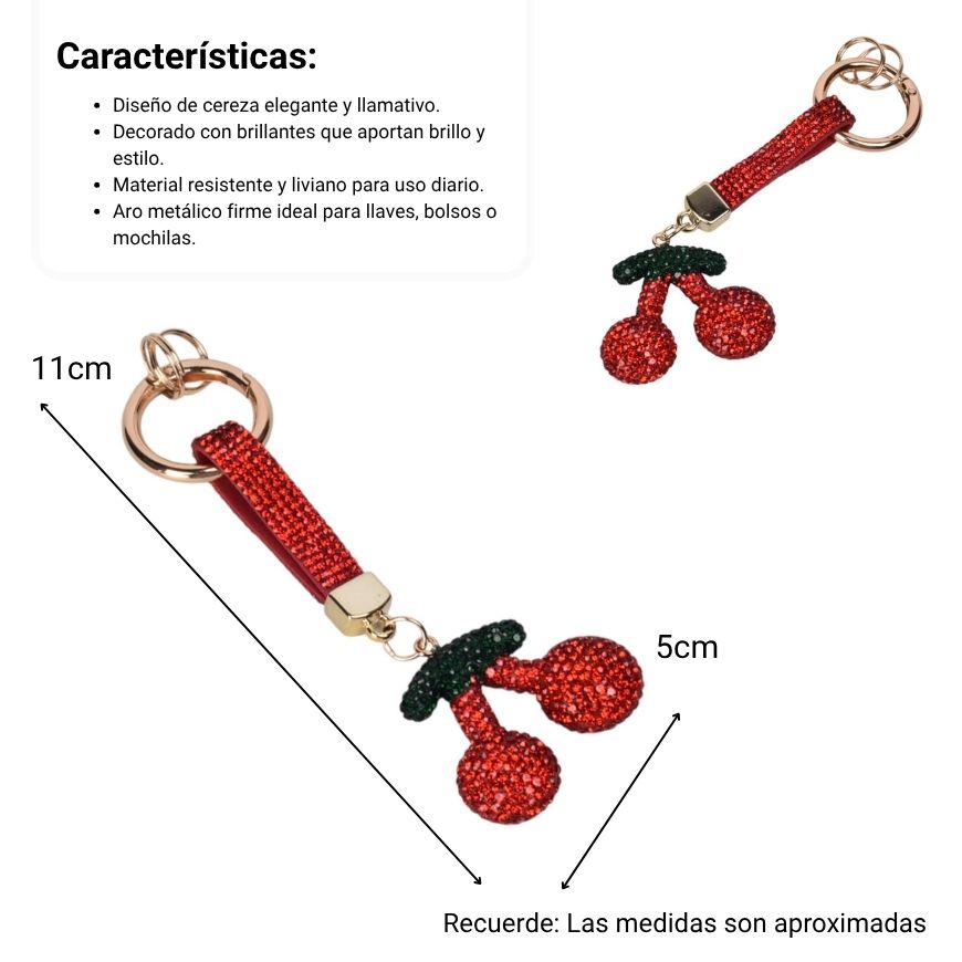 llavero resina plastico y metal cereza dim:4x2x4