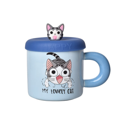 MUG POCILLO CERAMICA DISEÑO DE GATOS CON TAPA