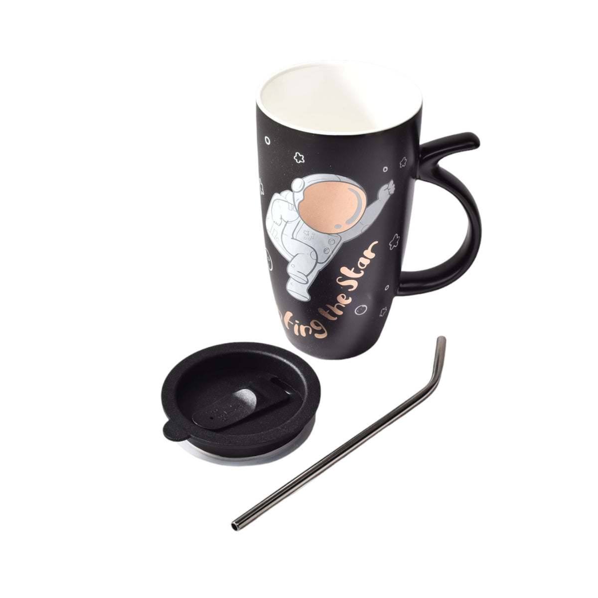 mug grande pocillo ceramica astronauta con pitillo