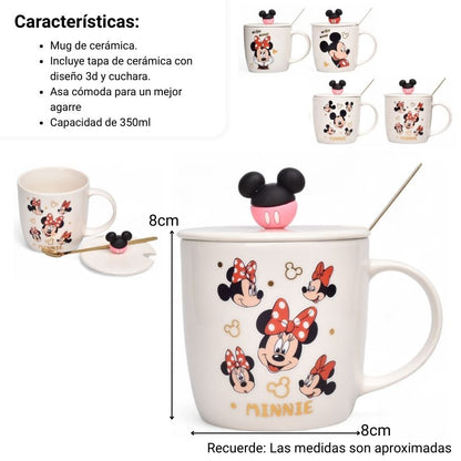 MUG POCILLO CERAMICA PERSONAJE CON TAPA Y CUCHARA 350ML DIM:8X8