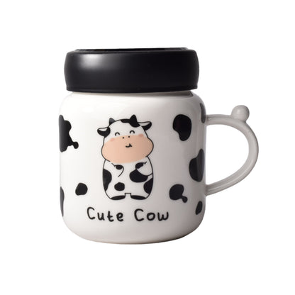 MUG POCILLO CERAMICA DISEÑOS DE VACAS CON TAPA DE 380ML
