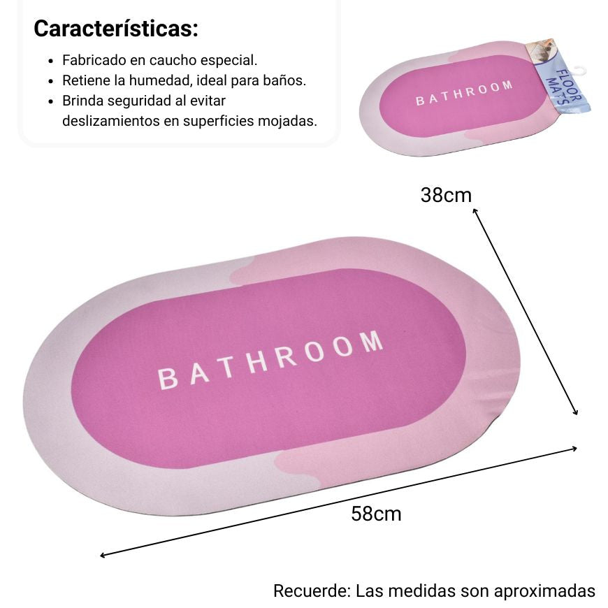 tapete ovalado de baño absorbente antideslizante caucho rosado dim:38x58