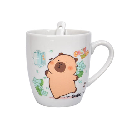 POCILLO CON CUCHARA CERAMICA 180ML DISEÑO DE CAPYBARA DIM:8X7X7