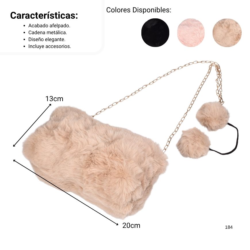 cartera bolso manos libres con correa peluche dim:20x13cm