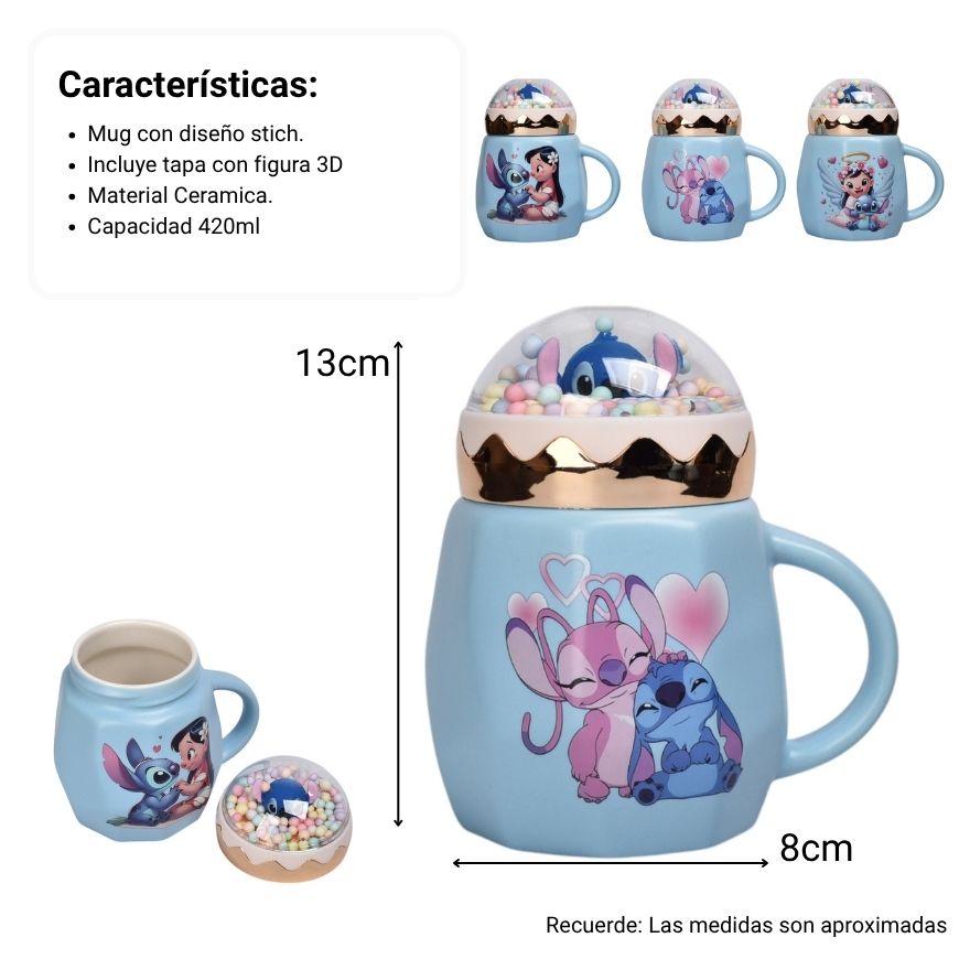 mug pocillo con tapa ceramica personaje 420ml dim:8x13