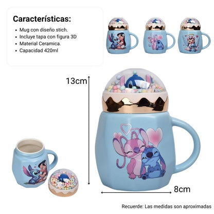 MUG POCILLO CON TAPA CERAMICA PERSONAJE 420ML DIM:8X13