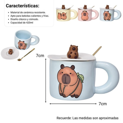 MUG POCILLO CERAMICA CON CUCHARA DISEÑO CAPYBARA 420ML DIM:7X7X9